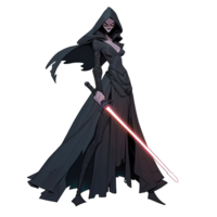 AI generated An illustration of a mysterious woman dressed in black, holding a glowing red weapon png