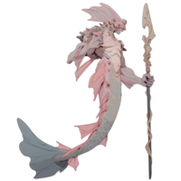 AI generated An illustration of a mysterious creature with a fin tail holding a staff png