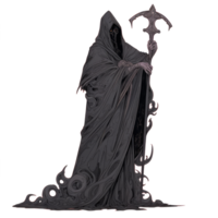 AI generated An illustration of a mysterious figure cloaked in black with sharp weapons png