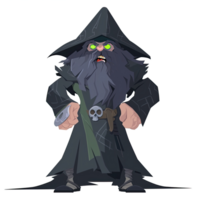 AI generated An illustration of a bearded man dressed as a wizard with glowing green eyes png