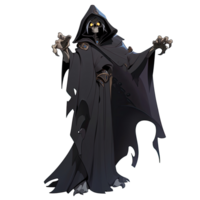 ai generado un ilustración de un amenazador vestido de negro fantasma con un cráneo cara png