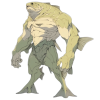 AI generated An illustration of a muscular green fish-human png