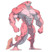 AI generated An illustration of a muscular red fish-human png