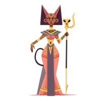 AI generated An illustration of Bastet with a red face, holding a staff png