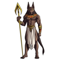 ai gegenereerd een illustratie van Anubis Holding een scherp gouden wapen met een scherp blik png