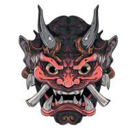 AI generated a horned demon head with a red face, strong facial expression png