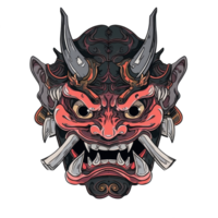 AI generated a horned demon head with a red face, strong facial expression png