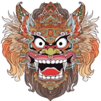AI generated An illustration of a barong head with large eyes and white-orange fur png