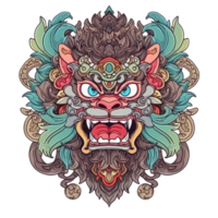 AI generated An illustration of a barong face with blue eyes and greenish-brown fur png