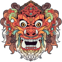 AI generated An illustration of a barong head with large eyes, strong facial expression png