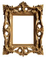 AI generated Antique gold picture frame isolated on transparent background, created with generative AI png