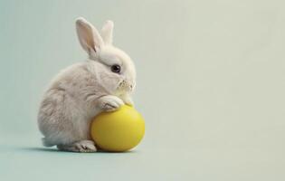 AI generated Cute bunny rabbit and easter egg. Concept of happy easter day. photo