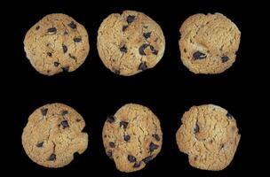 Chocolate chip cookies isolated on black background photo