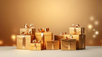 AI generated gift boxes against luxury gold background photo