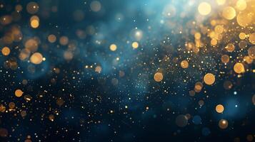 AI generated Abstract gold and blue bokeh background, holiday celebration background with golden particles, AI generative photo