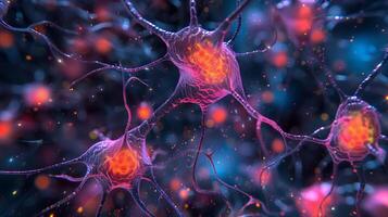 ai generado resumen antecedentes con neurona células, nervioso sistema, microbiología concepto foto