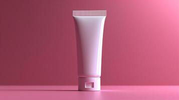 AI generated White tube mockup on a pink background photo