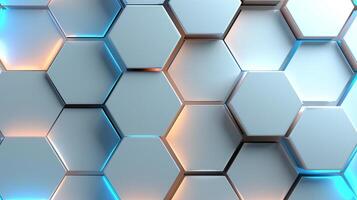 AI generated Hexagonal abstract metal background with blue light photo