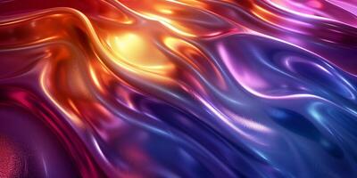 AI generated colorful liquid chrome waves abstract background, glossy finish wallpaper photo