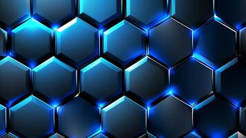 AI generated Hexagonal abstract metal background with blue light photo