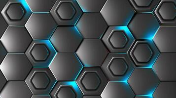 AI generated Hexagonal abstract metal background with blue light photo