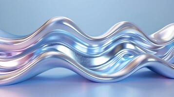 AI generated liquid metal wave on blue background, chromatic effect photo