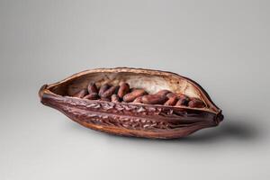 AI generated Open cocoa fruit with cocoa beans inside photo