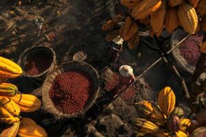 AI generated Cocoa Bean Harvesting Process, Cocoa Bean Plantations photo