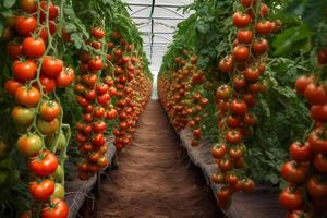 AI generated Growing tomatoes in a greenhouse. Neural network AI generated photo