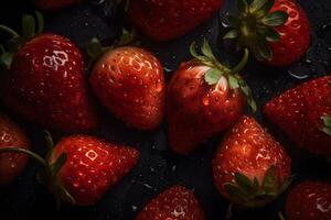 AI generated Lots of strawberries on a dark background. Neural network AI generated photo