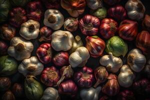 AI generated Lots of garlic abstract background. Neural network AI generated photo