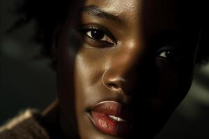 AI generated AI Generated Image. Close-up of the beautiful black woman looking at camera photo