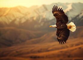 ai generado ai generado imagen. americano águila volador terminado el estepa foto