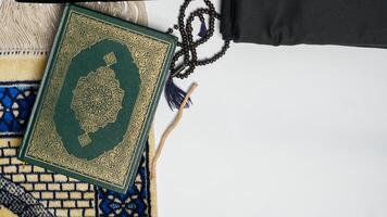 Islamic background with Copy Space, with Muslim prayer equipment photo