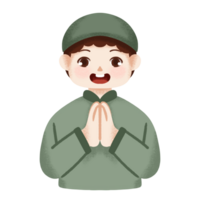 cute muslim kid greeting eid mubarak cartoon character png