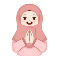 cute muslim kid greeting eid mubarak cartoon character png