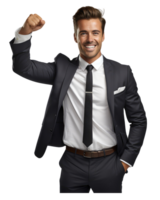 AI generated businessman in suit and tie raising his fist png