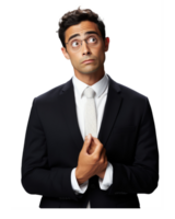 AI generated a man in a suit and tie is looking up at the camera png