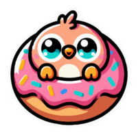 ai généré mignonne oiseau à l'intérieur Donut dessin animé animal la nature png