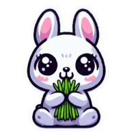 AI generated Cute kawaii rabbit eating grass cartoon animal nature png