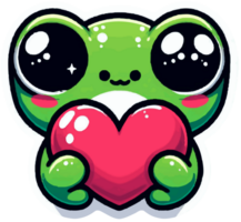 AI generated cute frog holding love heart cartoon animal nature png