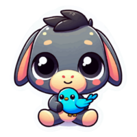 AI generated Cute donkey holding baby bird cartoon animal nature png