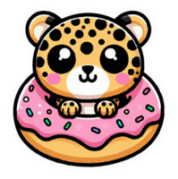 ai gerado fofa guepardo tigre dentro rosquinha desenho animado animal natureza png