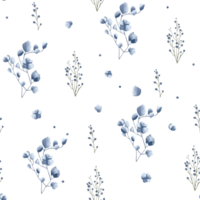senza soluzione di continuità modello con delicato fiori e le foglie nel blu colori. mano disegnato botanico sfondo. acquerello floreale sfondo. png