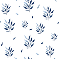 naadloos patroon met delicaat bladeren in pastel blauw kleuren. hand- getrokken botanisch behang. waterverf bloemen achtergrond. png