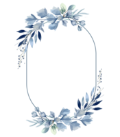 Watercolor plants template, blue pastel colors. Botanical watercolor frame, wreath for wedding invitations, posters and cards. png