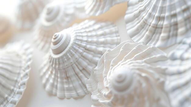 AI generated Seashells on white background. Close up of sea shells. photo