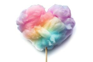 AI generated Colorful cotton candy in heart shape on white background, isolated. photo
