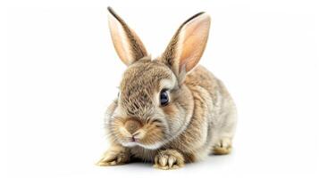 AI generated Cute little rabbit on white background, closeup. Space for text. photo