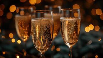 AI generated Glasses of champagne on bright background with bokeh effect photo